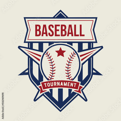 Vintage Baseball Tournament Logo with Star Baseball Inside, Team Emblem for American Baseball Leagues and Sports Events and Competitions Vector Illustration