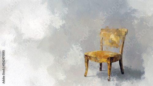 Old, Antique Yellow Chair Painting with Textured Copy Space