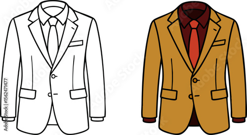 Outline and Colored Versions of Formal Business Suits for Coloring Books: Discover Your Creative Style with Tailored Wardrobe Inspiration