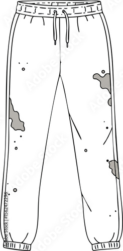 Casual loose sweatpants with drawstring and stains vector illustration 