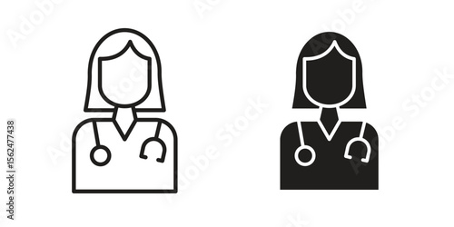 Woman Doctor icon Black and White Vector Graphic