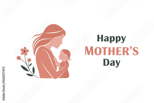 Beautiful mother holding baby with flowers design, perfect for Mother's Day cards, posters, web graphics, and celebratory decorations.