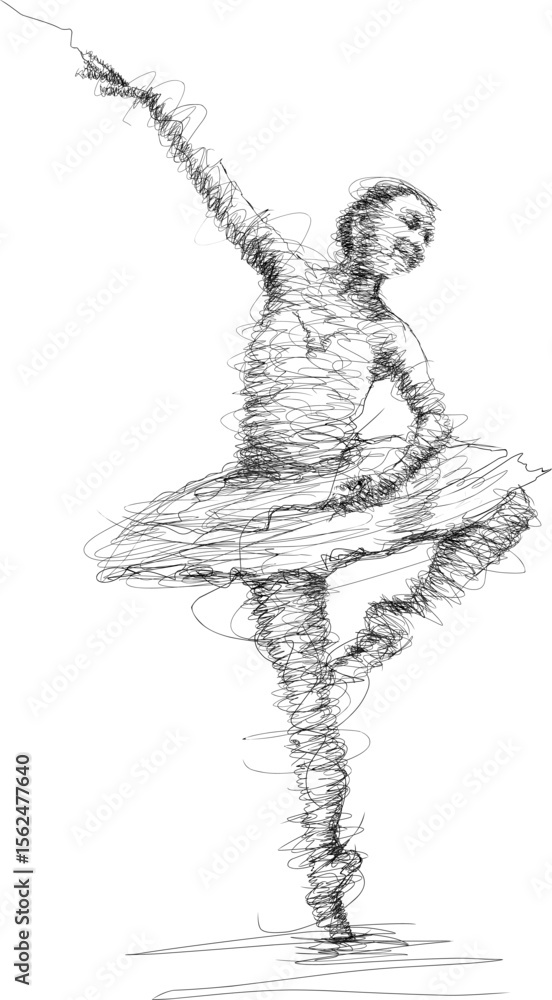 Fototapeta premium Scribble line art of graceful ballerina dancing in classical pose