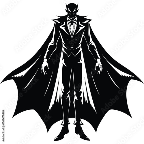 Shadowy Silhouette of a Vampire: A formidable and stylized monochrome illustration of a vampire, exuding an aura of mystery and darkness.
