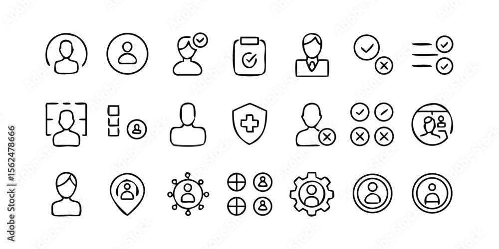 Hand Drawn User Management Icons Set in Black and White Hand Drawn User Management Icons Set in Black and White