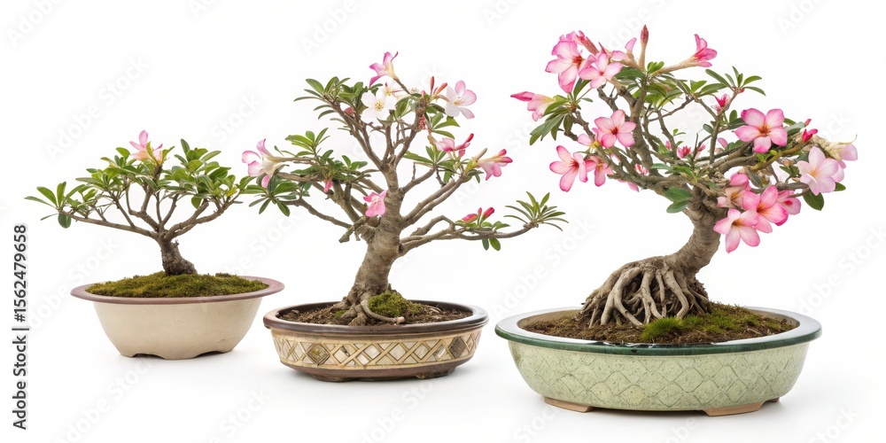 Three Blooming Adenium Bonsai Trees in Pots, Adenium Bonsai, Bonsai Plants Three Blooming Adenium Bonsai Trees in Pots, Adenium Bonsai, Bonsai Plants
