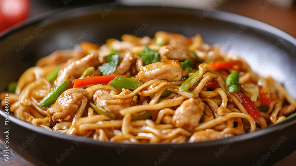 Spicy Thai chicken peanut butter lo mein noodles with tuxedo sesame seeds Spicy Thai chicken peanut butter lo mein noodles with tuxedo sesame seeds