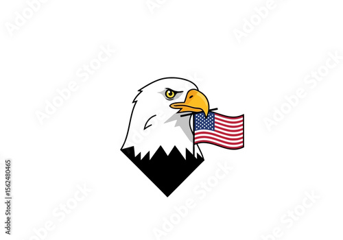 Eagle head with american flag in beak patriotic symbol of freedom and national pride on white background
