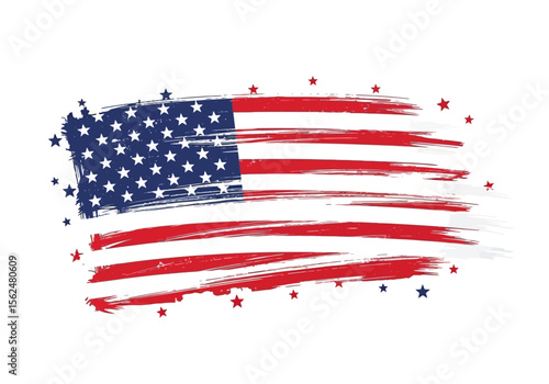 A stylized American flag with brushstroke texture symbolizing patriotism and freedom with vibrant