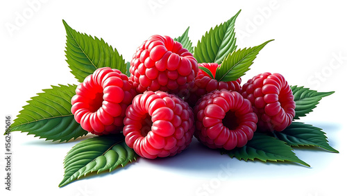 Raspberries with Green Leaf Isolated on a White Background Vector Style for National Raspberry Day