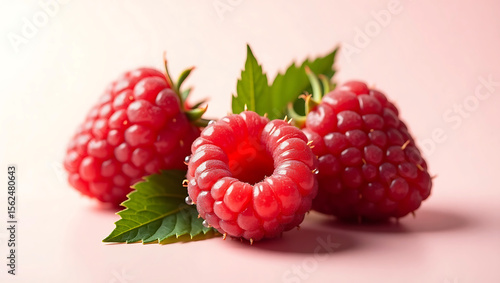 Raspberries with Green Leaf Isolated on a White Background for National Raspberry Day