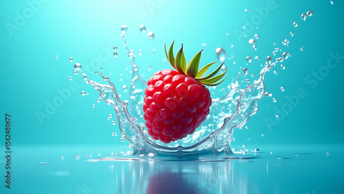 Raspberry on a floating water background for National Raspberry Day