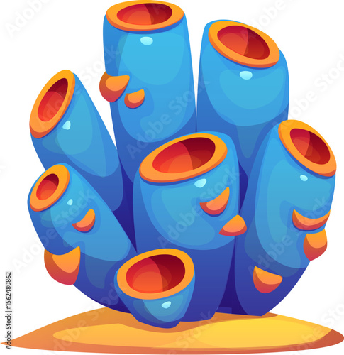 Underwater cartoon coral reef blue sponge, ocean seaweed. Tropical sea aquatic flora, isolated vector aquarium water plant. Coral reef or deep sea underwater seaweed or ocean algae