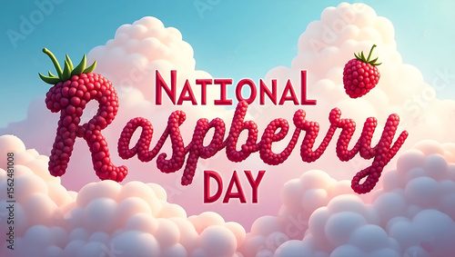 National Raspberry Day Text Banner with Creative Raspberry Elements and Vibrant Backgrounds