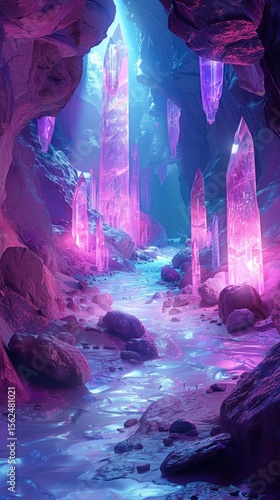 Crystal-lined cave passage, vibrant hues