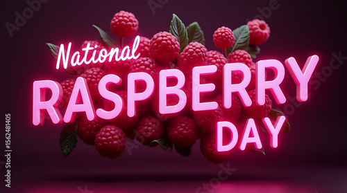 National Raspberry Day Text Banner with Creative Raspberry Elements and Vibrant Backgrounds