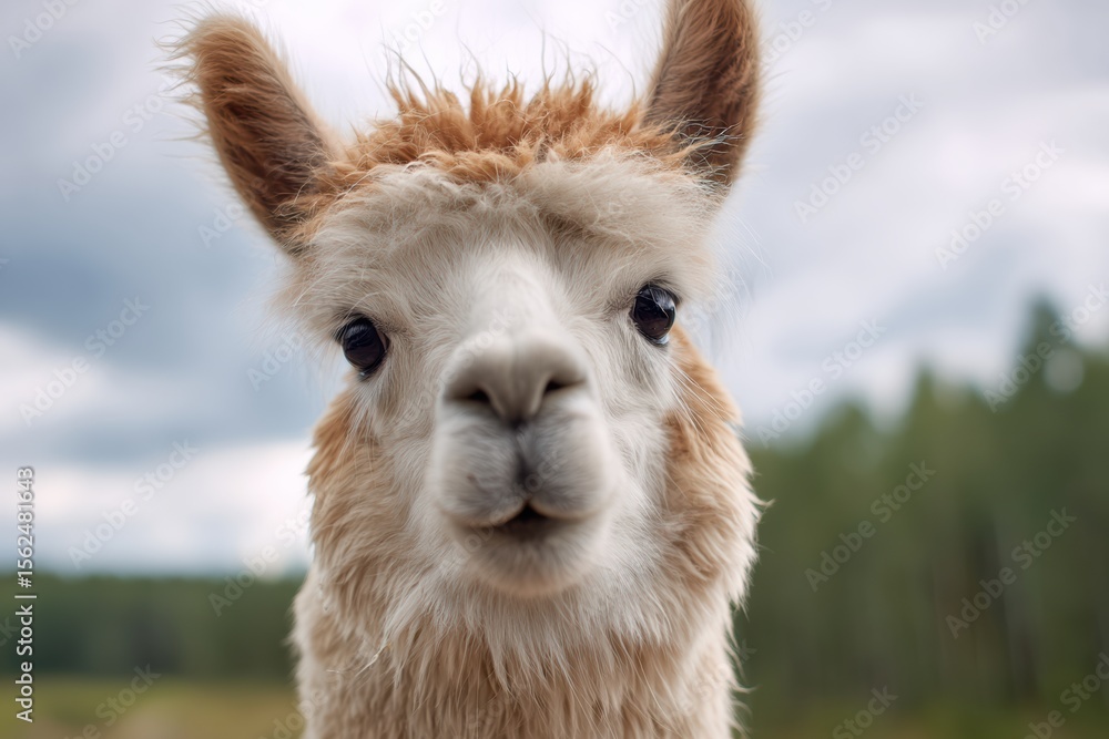 Obraz premium Alpaca gazes gently into the camera, embodying calmness and warmth in beautiful natural light