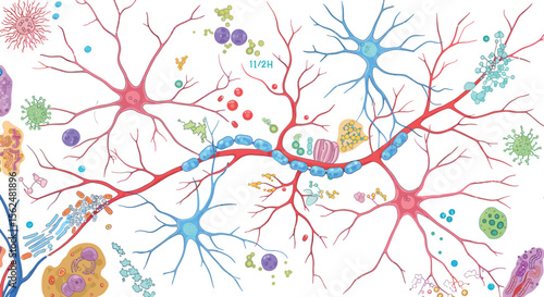 Intricate neural network and synapses vector illustration for scientific exploration
