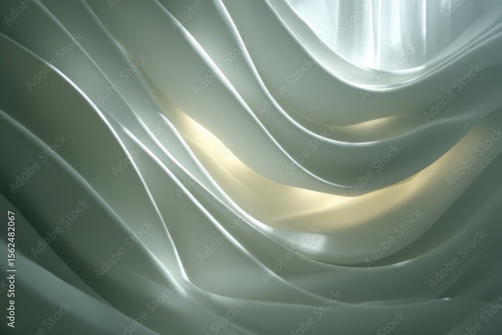 Fototapeta premium Soft shadows dance on a clean backlit matte wall, crafting waves of serenity and light