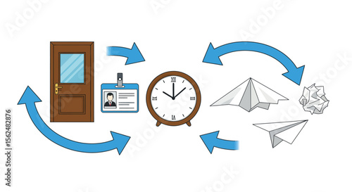 Office workflow cycle vector illustration: time management and productivity concept for design and posters