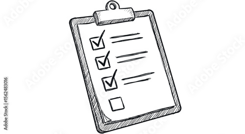 Sketch style checklist on clipboard with check marks in hand-drawn design
