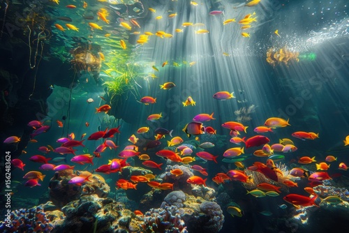 Fototapeta Naklejka Na Ścianę i Meble -  Colorful tropical fish life in the coral reef in cave under water sea world