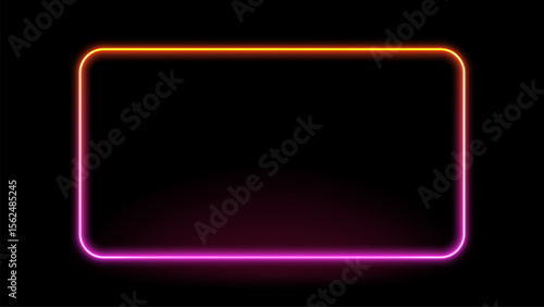 Rectangular neon glowing frame with rounded corners and gradient color effect. Modern electric light design for advertising and overlay.