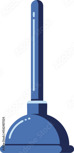 Blue Plunger with Handle Vector Illustration for Plumbing and Cleaning Tools Design Concepts
