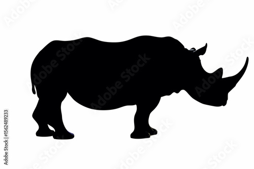 Silhouette of a rhinoceros standing on a white background, showcasing its powerful build and distinctive horn created with generated ai