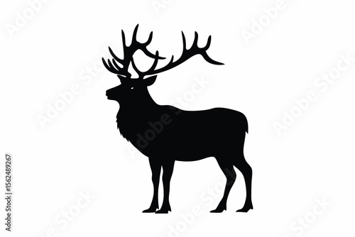 Silhouette of a majestic stag with large antlers standing gracefully on a white background view from side created with generated ai