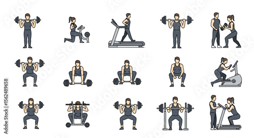 Diverse Fitness Exercises Demonstrated by Men and Women