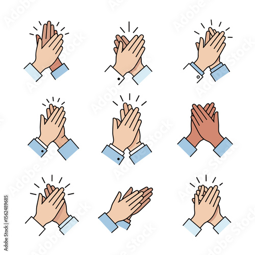 Diverse hands clapping with radiating lines, symbolizing applause and appreciation
