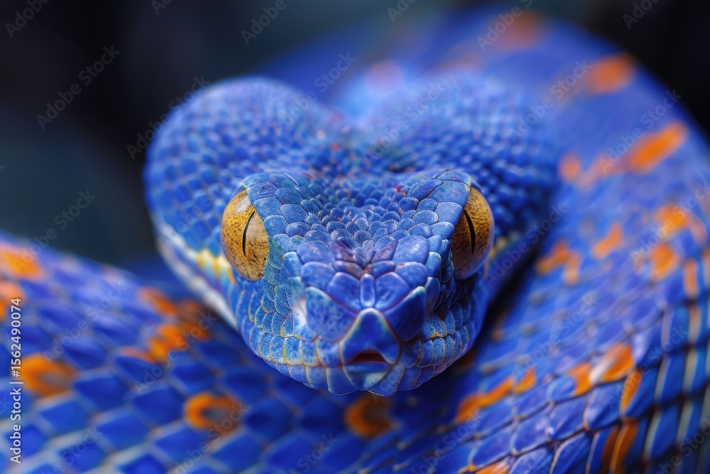 Fototapeta premium Blue viper snake closeup face