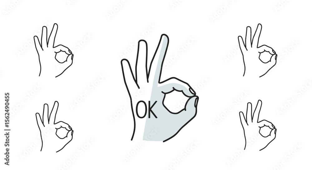 Obraz premium Simple Outline Hand Gestures Showing the OK Sign