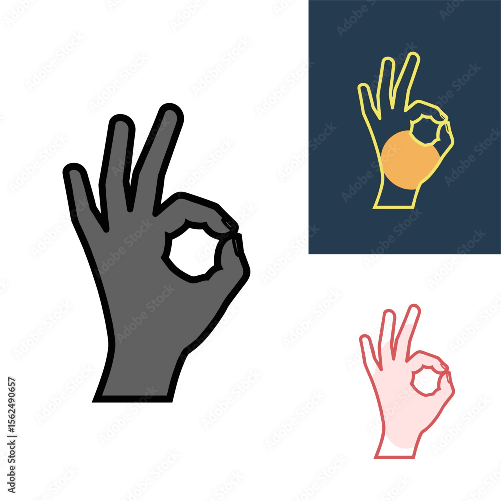 Fototapeta premium Three Variations of an Okay Hand Gesture Icon