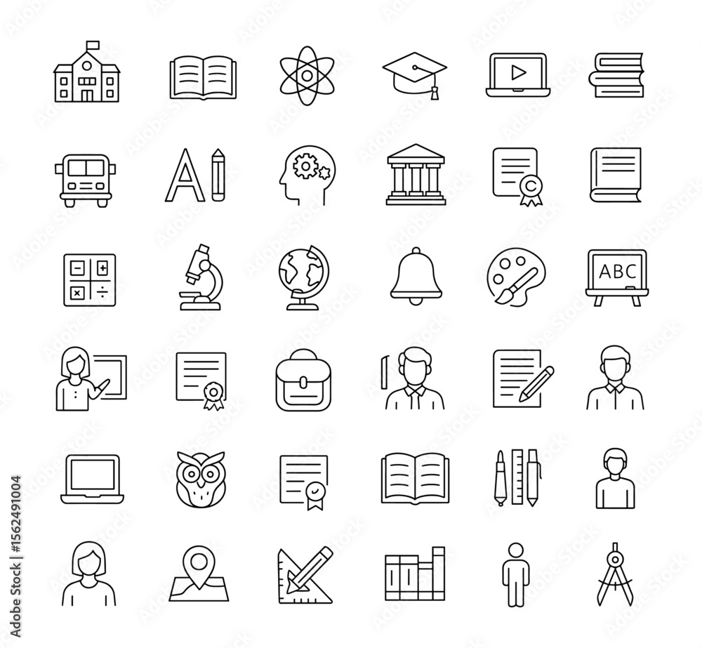 Education line editable icons set, school building, science subjects, online learning, graduation, university, teacher, library, laptop, lesson, student engagement, vector illustration. Education line editable icons set, school building, science subjects, online learning, graduation, university, teacher, library, laptop, lesson, student engagement, vector illustration.