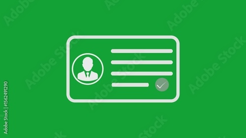 User profile with check mark. Profile verify account icon . Identification card national identity card icon.id card icon,.ID Card green icon animated. Driver's license Identification card symbol .