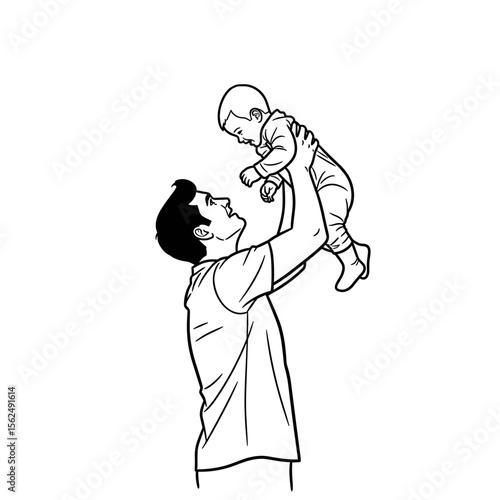 Father lifting his baby in the air, sharing a joyful moment of play and connection