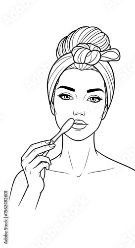 Woman applying hair removal cream with focused expression in skincare routine
