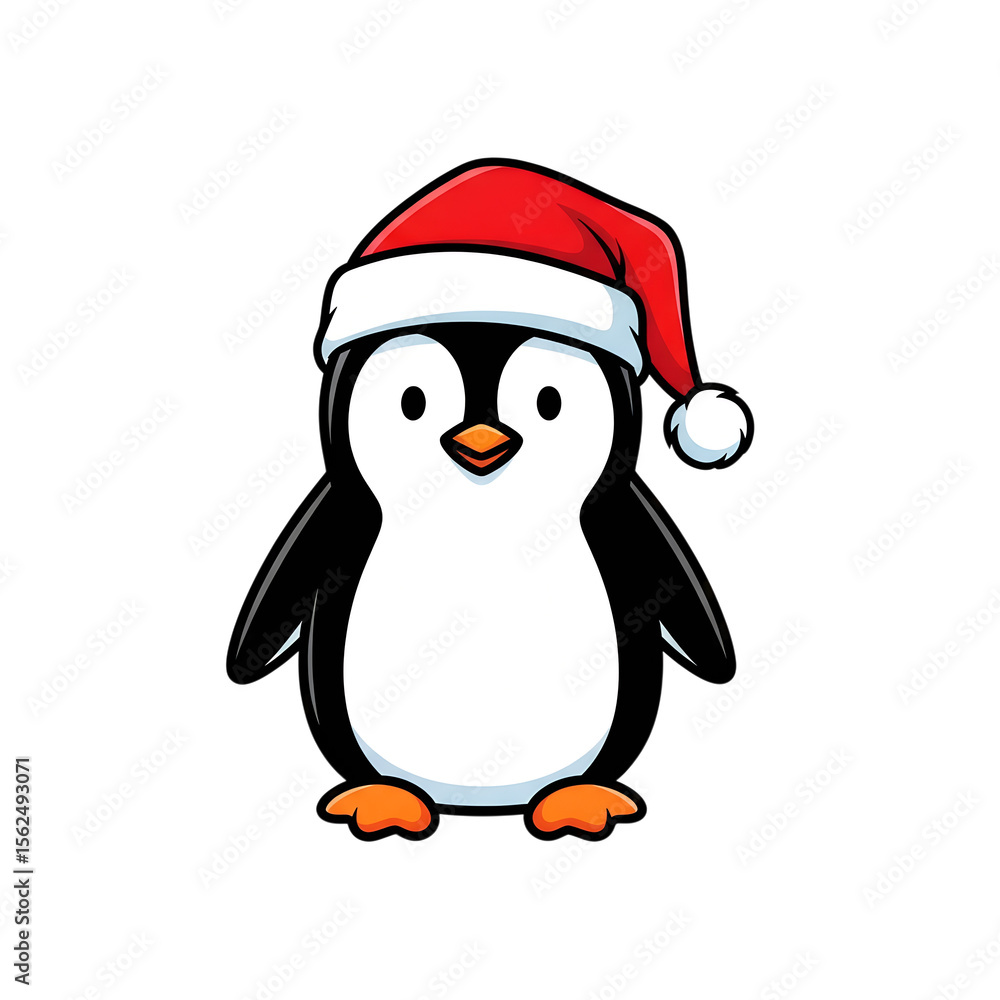 Naklejka premium Adorable cartoon penguin wearing a santa claus hat isolated on a plain white background celebrating christmas PNG file isolated on transparent background cut out, clipping path, social media.