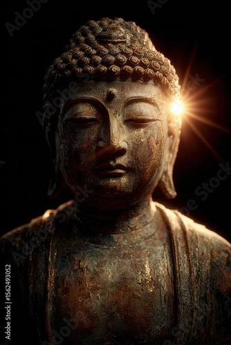 Wallpaper Mural Majestic buddha statue radiating serene energy with a golden glow, captivating tranquility in a darkened space Torontodigital.ca