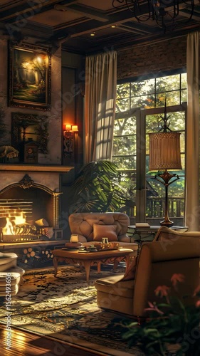 Wallpaper Mural Luxurious living room interior with classic furniture and warm lighting Torontodigital.ca