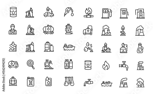 Editable Oil and Gas Line Icon Set Vector Illustration in Modern Thin Line Style of Fossil Fuel Industry: Production, Processing, Transportation, Drilling, and Storage. Isolated on White