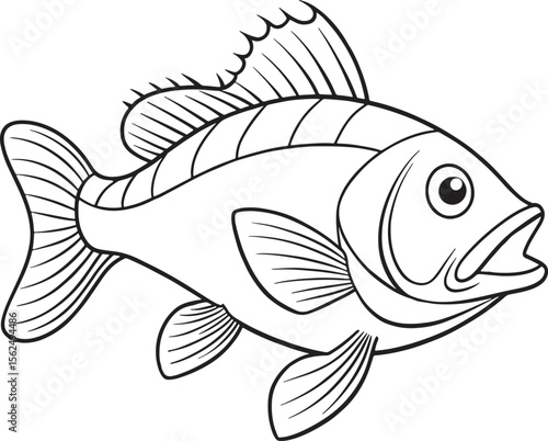 Simple bass fish outline drawing ideal for children’s coloring book or underwater learning