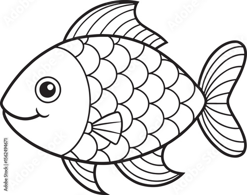 A cute little cartoon fish drawing outline an aquatic animal for kids coloring page activity