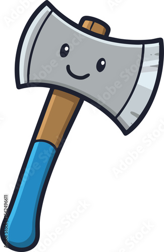 Cute happy cartoon axe with blue handle and smiling face vector illustration for fun design and creative projects