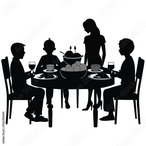 Family Dinner Gathering A Silhouette Illustration of Togetherness