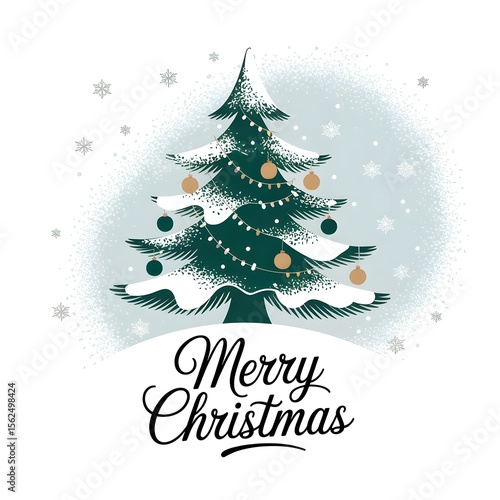 Merry Christmas typography with a Christmas tree