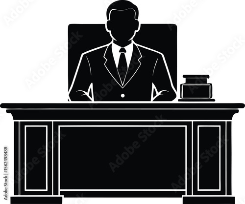 Silhouette of Banker Behind Desk | Financial Expert at Office Desk