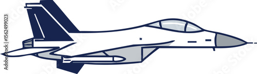 Fighter jet military aircraft vector design in simple line art style for technology and transport concepts